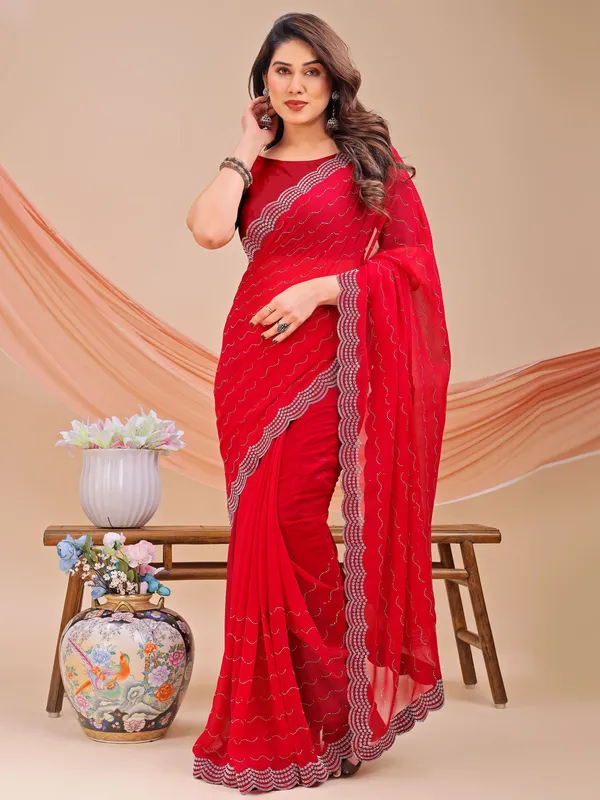 Leelavati_Embellished_Bollywood_Chiffon_Saree_Red