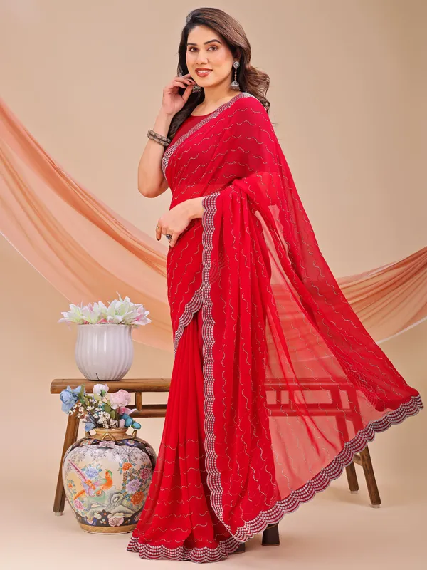 Leelavati_Embellished_Bollywood_Chiffon_Saree_Red