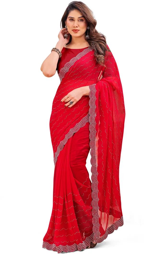 Leelavati_Embellished_Bollywood_Chiffon_Saree_Red