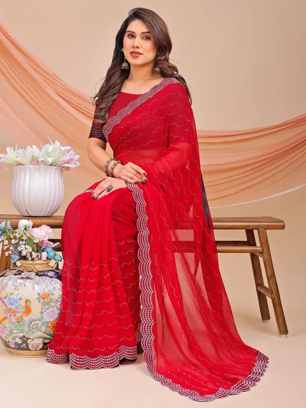 Leelavati_Embellished_Bollywood_Chiffon_Saree_Red