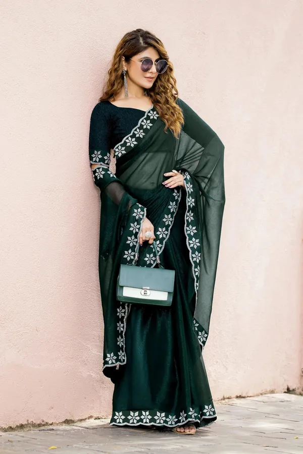 Leelavati_Embroidered_Embellished_Bollywood_Georgette_Saree_Dark_Green