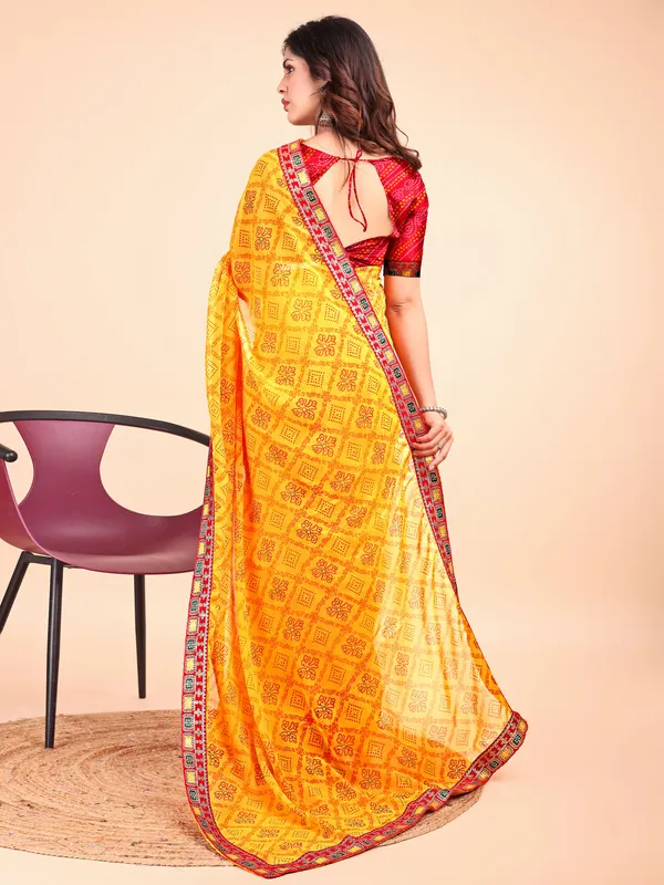 Leelavati_Striped_Embroidered_Bandhani_Georgette_Saree_Yellow