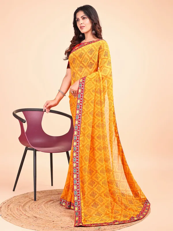 Leelavati_Striped_Embroidered_Bandhani_Georgette_Saree_Yellow