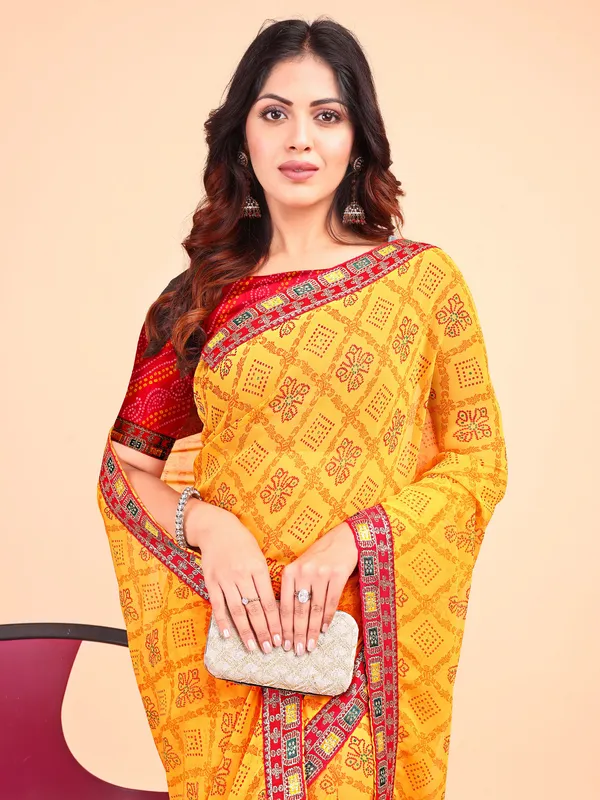 Leelavati_Striped_Embroidered_Bandhani_Georgette_Saree_Yellow
