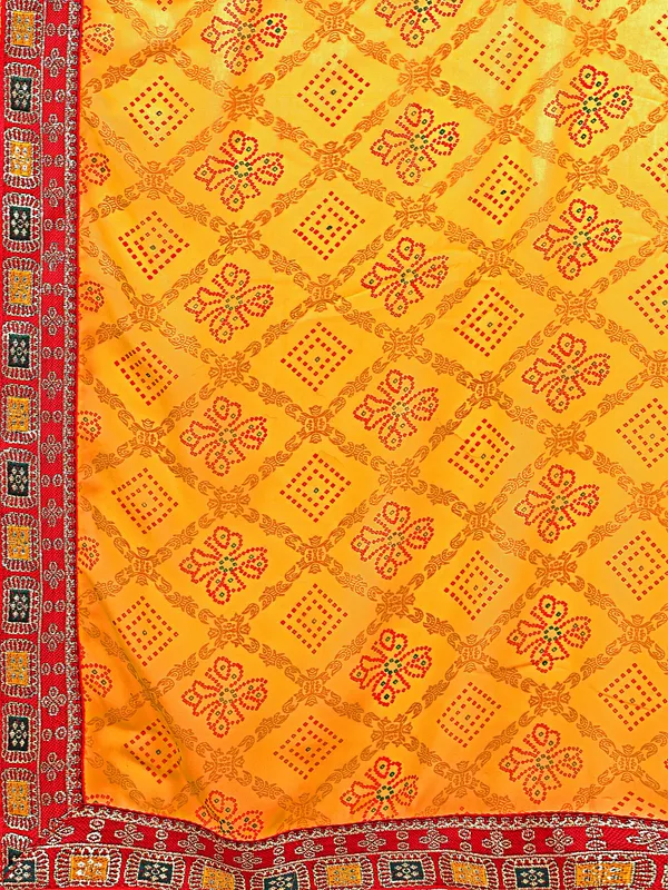 Leelavati_Striped_Embroidered_Bandhani_Georgette_Saree_Yellow