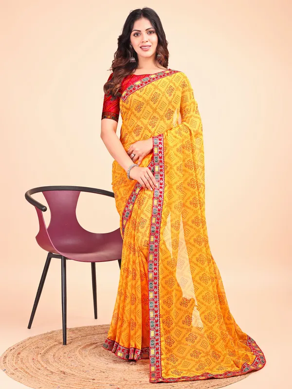 Leelavati_Striped_Embroidered_Bandhani_Georgette_Saree_Yellow