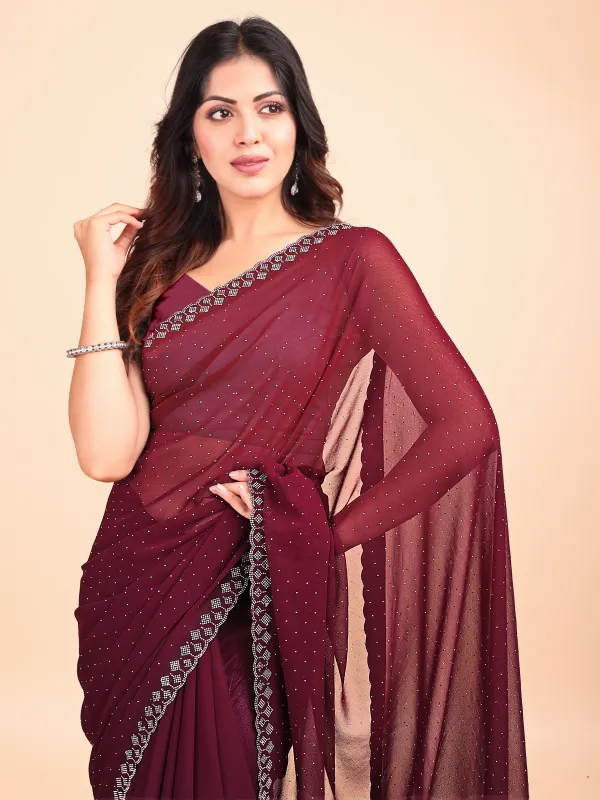 Leelavati_Embellished_Bollywood_Chiffon_Saree_Maroon