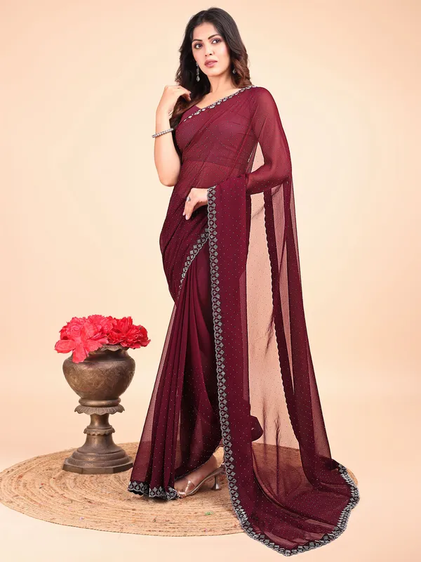 Leelavati_Embellished_Bollywood_Chiffon_Saree_Maroon
