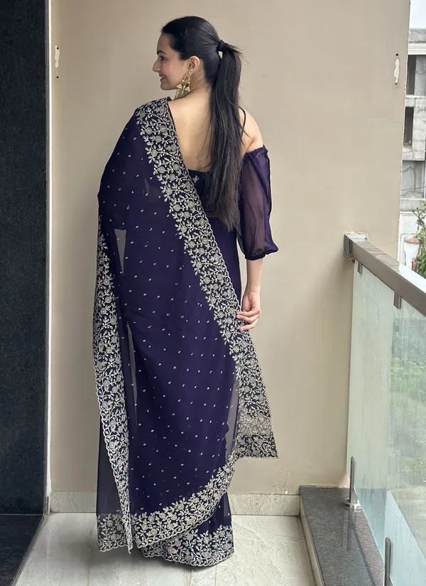 Leelavati_Embroidered_Embellished_Bollywood_Georgette_Saree_Blue