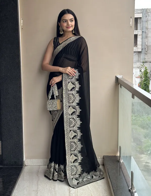 Leelavati_Embroidered_Embellished_Bollywood_Georgette_Saree_Black
