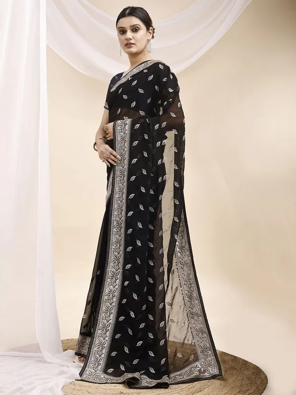 Leelavati_Embroidered_Embellished_Bollywood_Georgette_Saree_Black