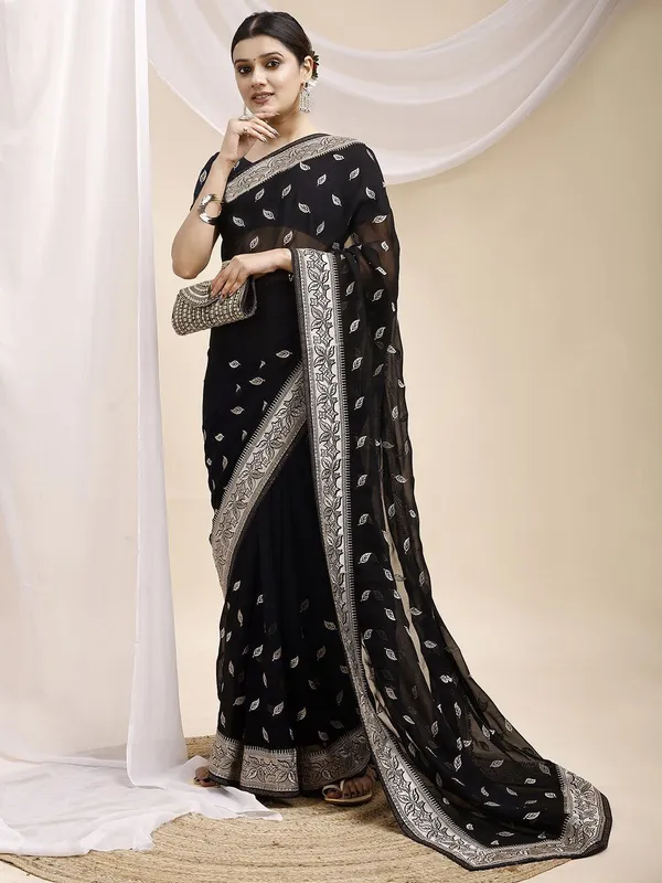 Leelavati_Embroidered_Embellished_Bollywood_Georgette_Saree_Black