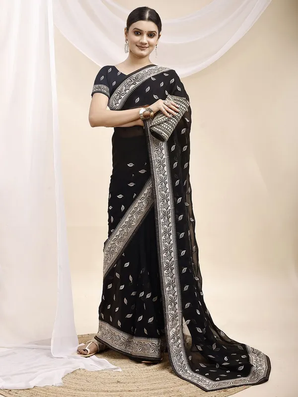 Leelavati_Embroidered_Embellished_Bollywood_Georgette_Saree_Black