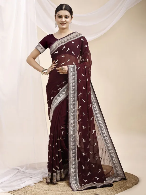 Leelavati_Embroidered_Embellished_Bollywood_Georgette_Saree_Maroon