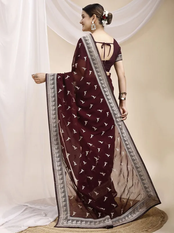 Leelavati_Embroidered_Embellished_Bollywood_Georgette_Saree_Maroon