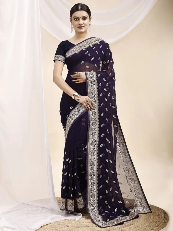 Leelavati_Embroidered_Embellished_Bollywood_Georgette_Saree_Purple