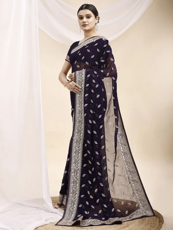 Leelavati_Embroidered_Embellished_Bollywood_Georgette_Saree_Purple