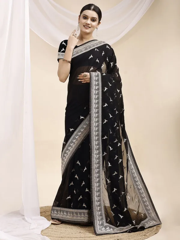 Leelavati_Embroidered_Embellished_Bollywood_Georgette_Saree_Black