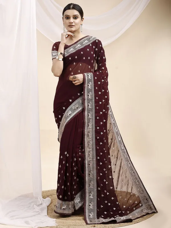 Leelavati_Embroidered_Embellished_Bollywood_Georgette_Saree_Maroon