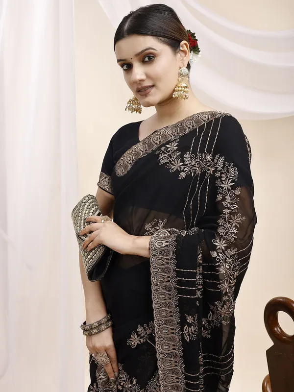 Leelavati_Embroidered_Embellished_Bollywood_Georgette_Saree_Black