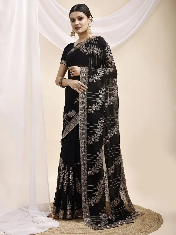 Leelavati_Embroidered_Embellished_Bollywood_Georgette_Saree_Black