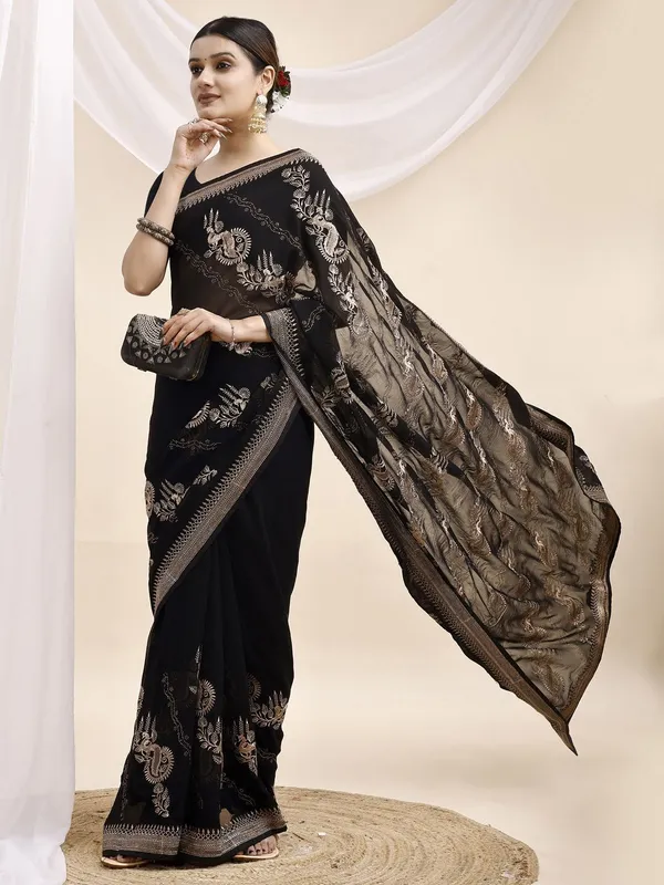 Leelavati_Embroidered_Embellished_Bollywood_Georgette_Saree_Black