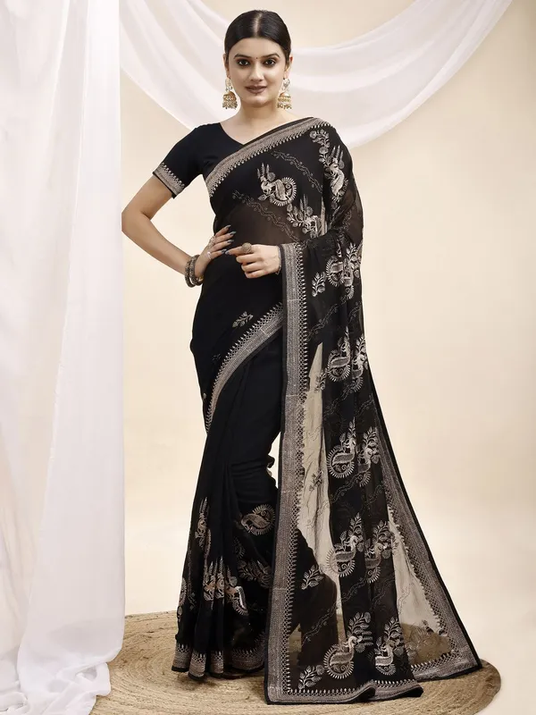 Leelavati_Embroidered_Embellished_Bollywood_Georgette_Saree_Black