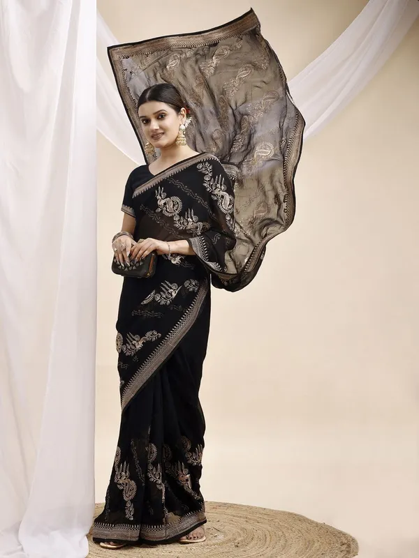 Leelavati_Embroidered_Embellished_Bollywood_Georgette_Saree_Black