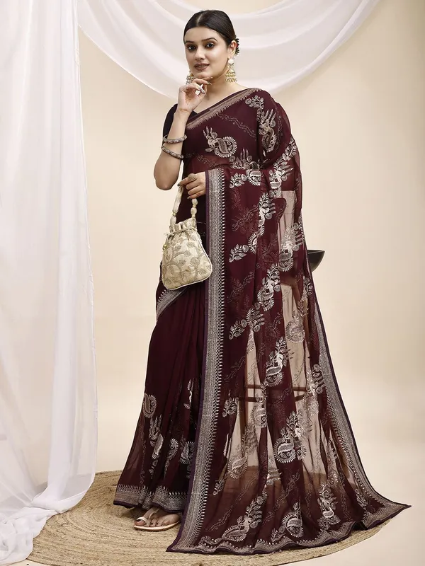Leelavati_Embroidered_Embellished_Bollywood_Georgette_Saree_Maroon