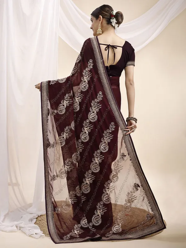 Leelavati_Embroidered_Embellished_Bollywood_Georgette_Saree_Maroon