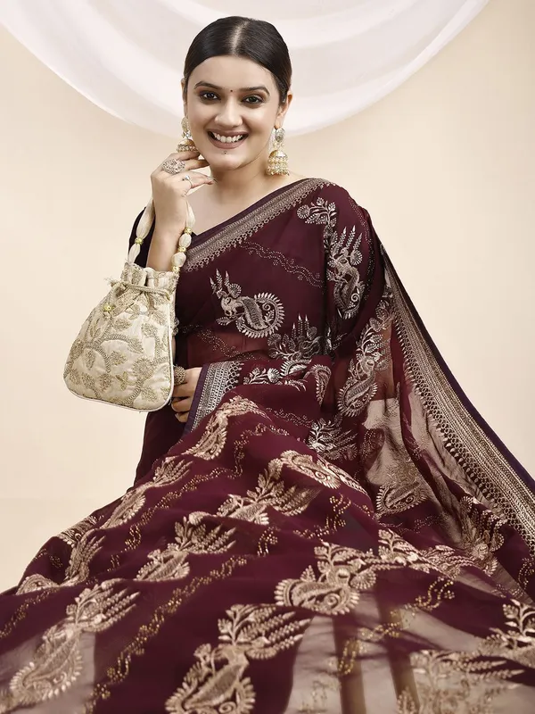 Leelavati_Embroidered_Embellished_Bollywood_Georgette_Saree_Maroon