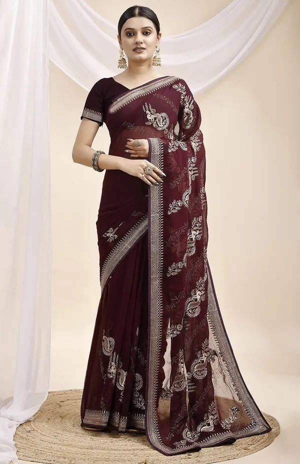 Leelavati_Embroidered_Embellished_Bollywood_Georgette_Saree_Maroon