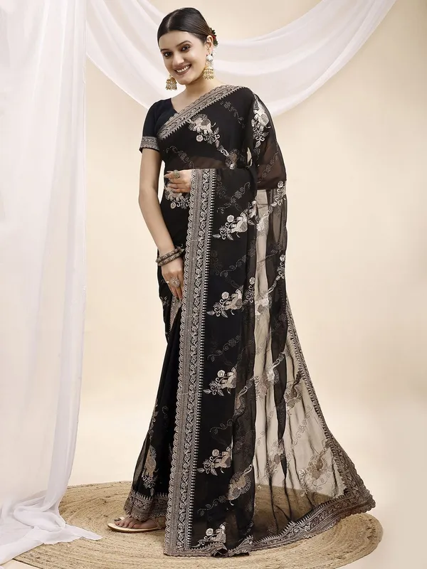 Leelavati_Embroidered_Embellished_Bollywood_Georgette_Saree_Black