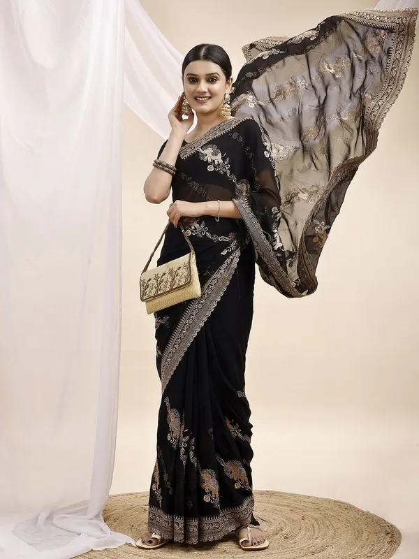 Leelavati_Embroidered_Embellished_Bollywood_Georgette_Saree_Black