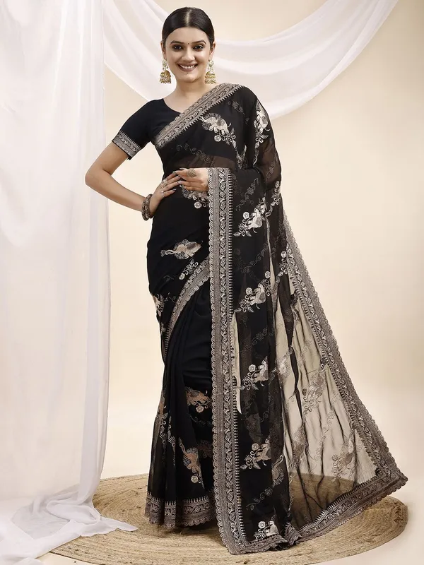 Leelavati_Embroidered_Embellished_Bollywood_Georgette_Saree_Black