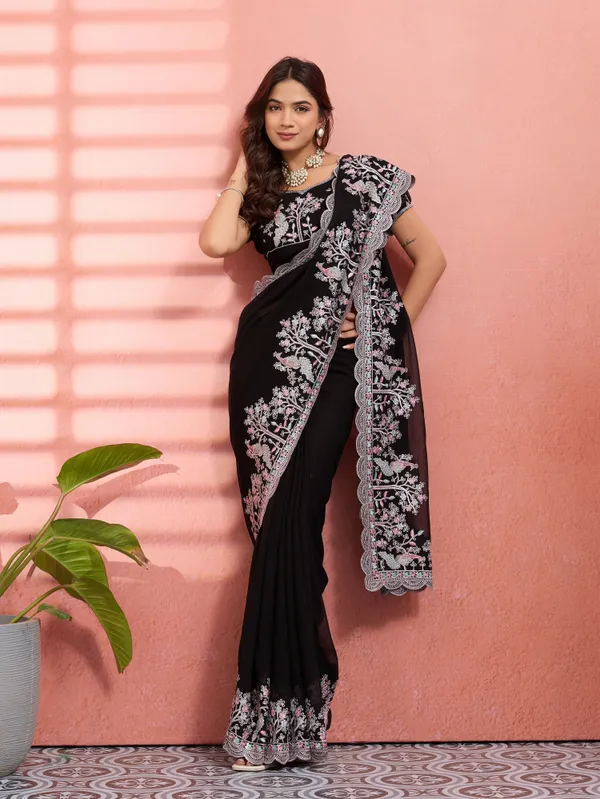Leelavati_Embellished_Embroidered_Bollywood_Chiffon_Saree_Black