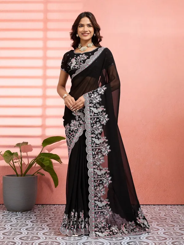 Leelavati_Embellished_Embroidered_Bollywood_Chiffon_Saree_Black