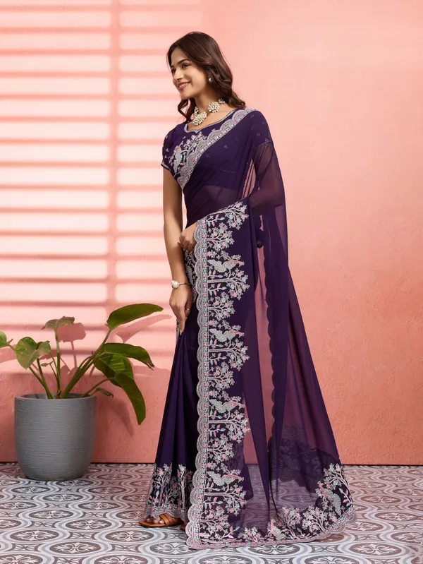 Leelavati_Embellished_Embroidered_Bollywood_Chiffon_Saree_Purple