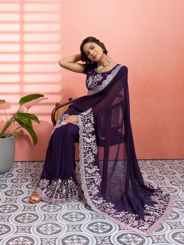 Leelavati_Embellished_Embroidered_Bollywood_Chiffon_Saree_Purple