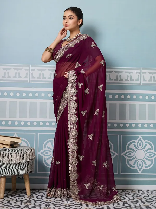 Leelavati_Embroidered_Embellished_Bollywood_Georgette_Saree_Purple