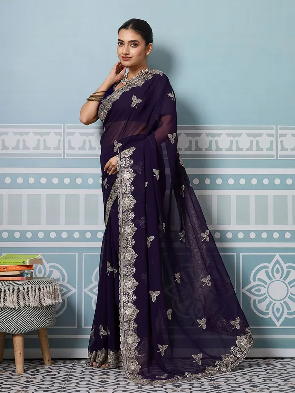 Leelavati_Embroidered_Embellished_Bollywood_Georgette_Saree_Purple