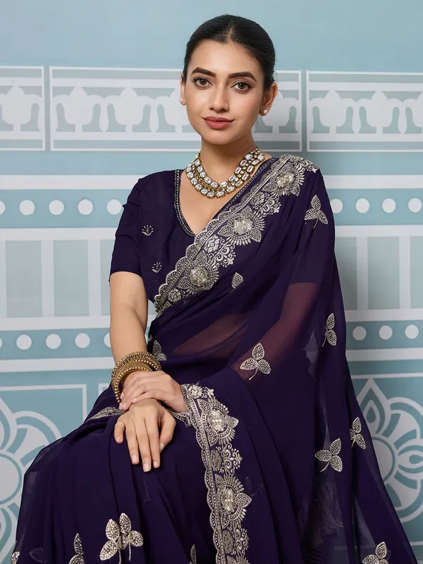 Leelavati_Embroidered_Embellished_Bollywood_Georgette_Saree_Purple