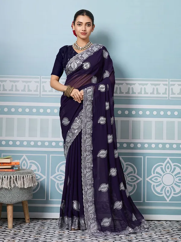 Leelavati_Embroidered_Embellished_Bollywood_Georgette_Saree_Purple