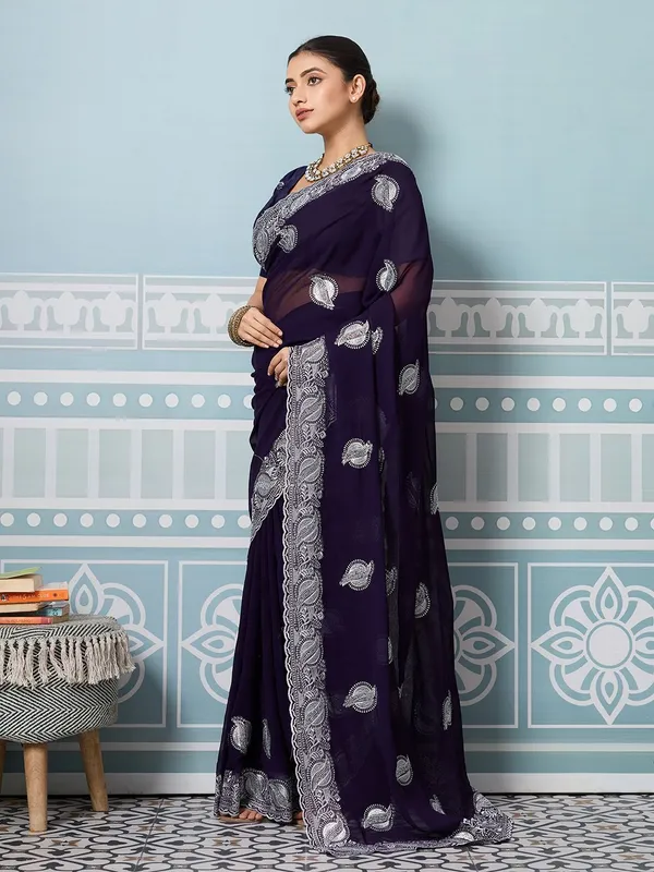Leelavati_Embroidered_Embellished_Bollywood_Georgette_Saree_Purple