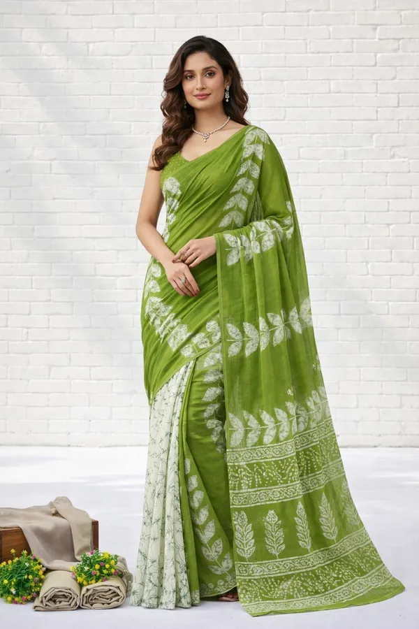 Leelavati_Printed_Ikkat_Pure_Cotton_Saree_Green