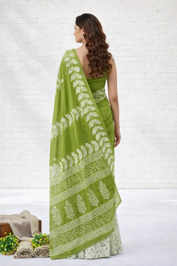 Leelavati_Printed_Ikkat_Pure_Cotton_Saree_Green