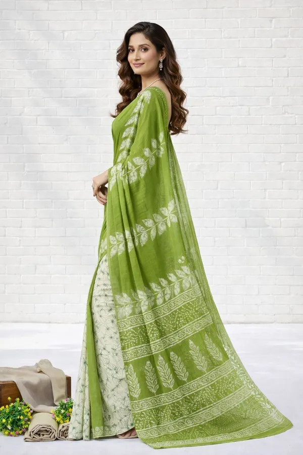 Leelavati_Printed_Ikkat_Pure_Cotton_Saree_Green