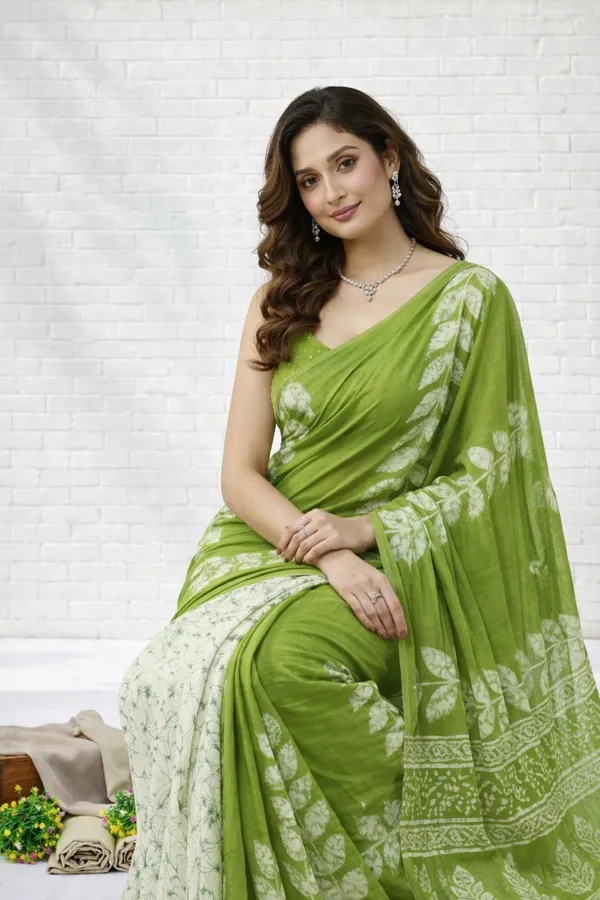 Leelavati_Printed_Ikkat_Pure_Cotton_Saree_Green