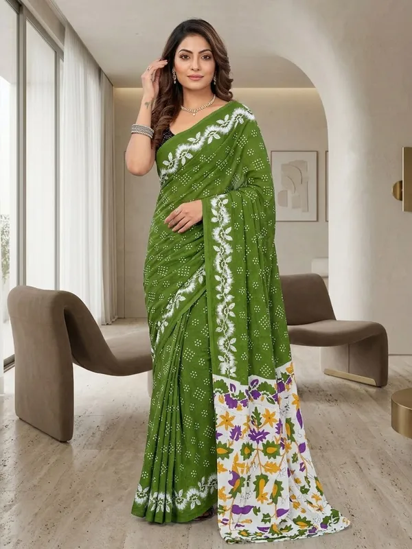 Leelavati_Printed_Ikkat_Pure_Cotton_Saree_Green