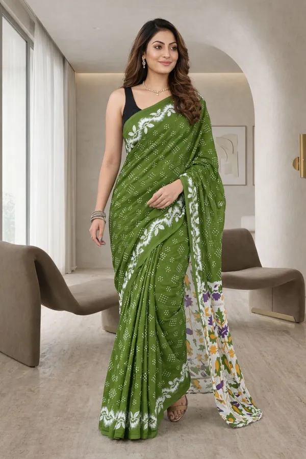 Leelavati_Printed_Ikkat_Pure_Cotton_Saree_Green